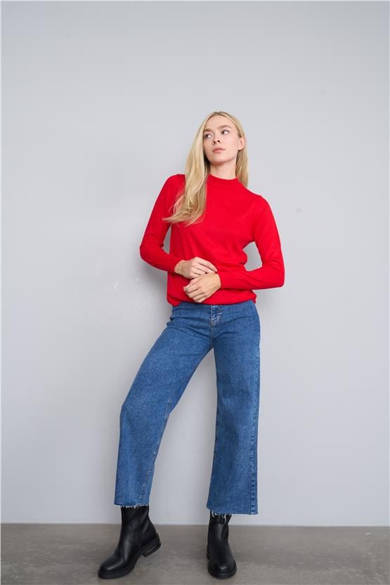 Çetinkaya Miyamira 2254 Kadın Dik Yaka Kırmızı Triko Kazak