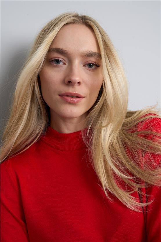 Çetinkaya Miyamira 2254 Kadın Dik Yaka Kırmızı Triko Kazak