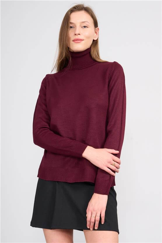 Çetinkaya Miyamira 2276 Balıkçı Yaka Mürdüm Kazak