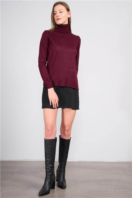 Çetinkaya Miyamira 2276 Balıkçı Yaka Mürdüm Kazak