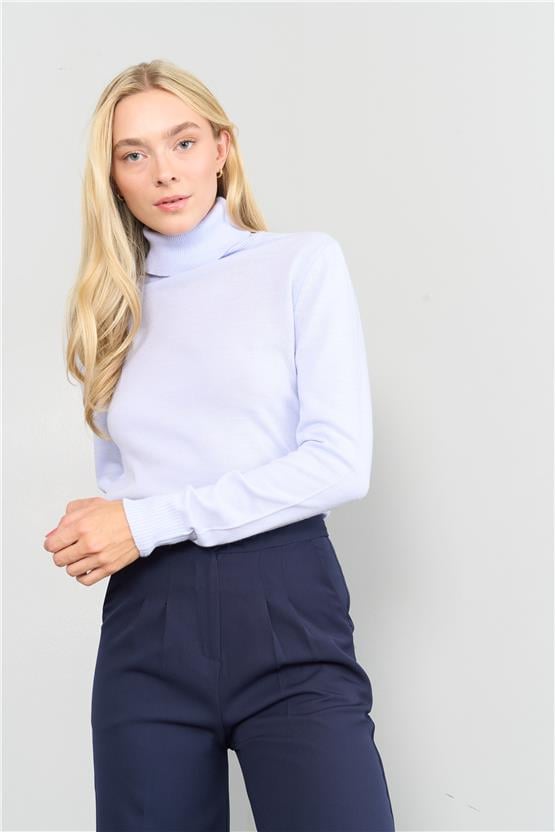 Çetinkaya MiyaMira 2276 Bayan Balıkçı Yaka Mavi-Lila Triko