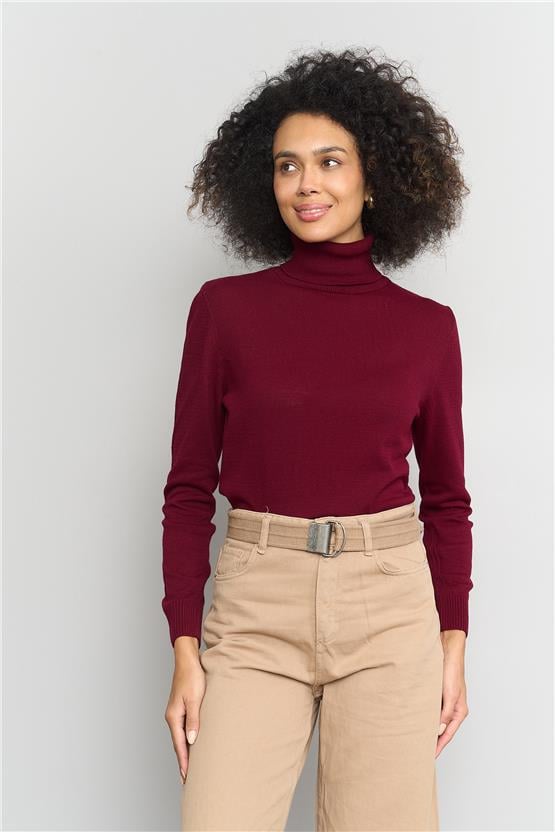 Çetinkaya MiyaMira 2276 Bayan Balıkçı Yaka Bordo Triko