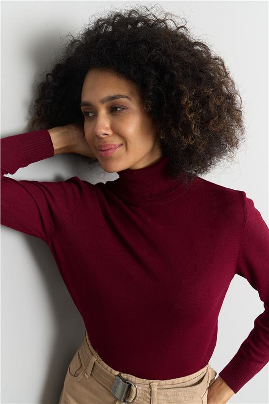 Çetinkaya MiyaMira 2276 Bayan Balıkçı Yaka Bordo Triko