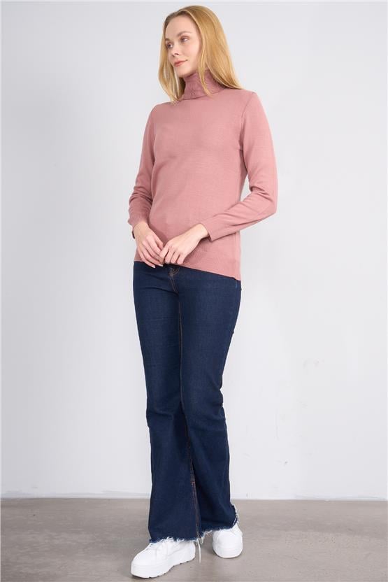 Çetinkaya Miyamira 2276 Kadın Balıkçı Yaka Gül Kurusu Triko