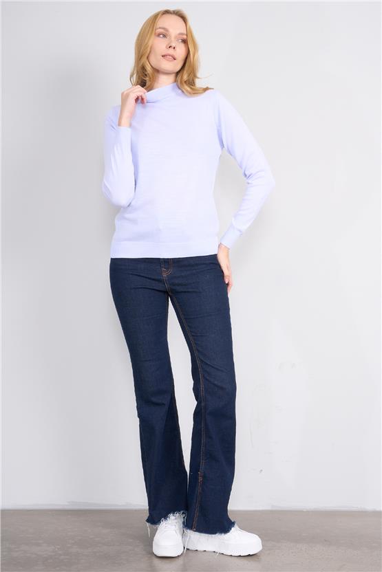 Çetinkaya Miyamira 2300 Kadın Basic Yarım Balıkçı Soft İplik Triko Lila Mavi