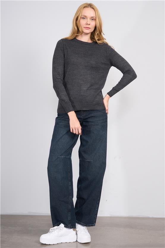 Çetinkaya Miyamira 2301 Kadın Basic Bisiklet Yaka Soft İplik Triko Grimelanj