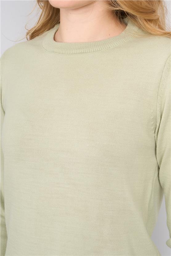 Çetinkaya Miyamira 2301 Kadın Basic Bisiklet Yaka Soft İplik Triko Çağla