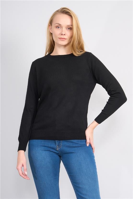 Çetinkaya Miyamira 2301 Kadın Basic Bisiklet Yaka Soft İplik Triko Siyah