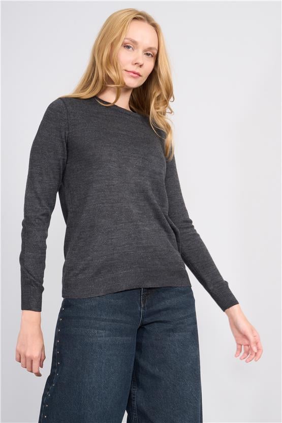 Çetinkaya Miyamira 2301 Kadın Basic Bisiklet Yaka Soft İplik Triko Grimelanj