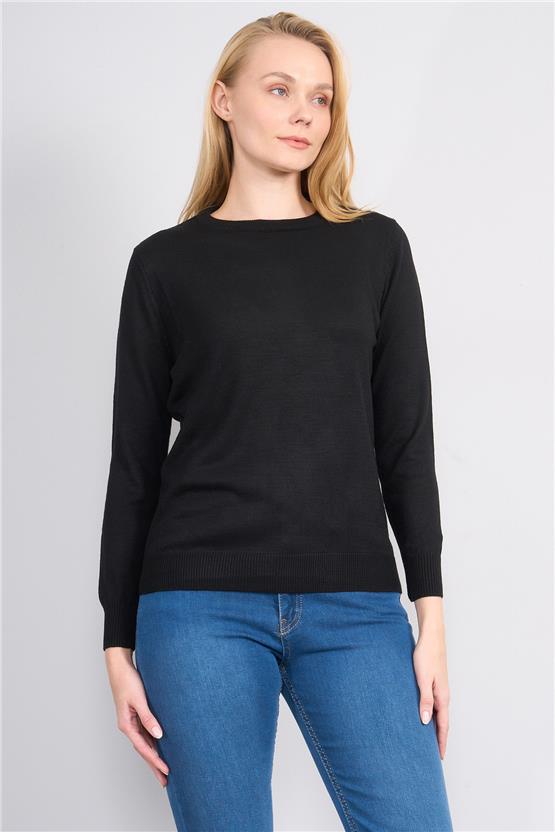 Çetinkaya Miyamira 2301 Kadın Basic Bisiklet Yaka Soft İplik Triko Siyah