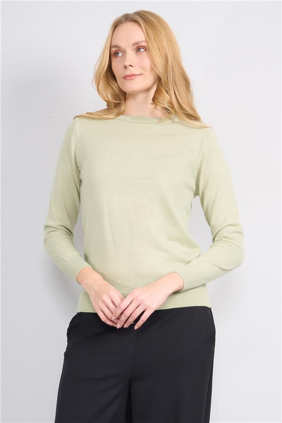 Çetinkaya Miyamira 2301 Kadın Basic Bisiklet Yaka Soft İplik Triko Çağla