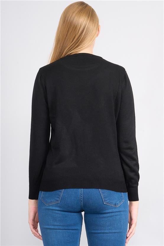 Çetinkaya Miyamira 2301 Kadın Basic Bisiklet Yaka Soft İplik Triko Siyah