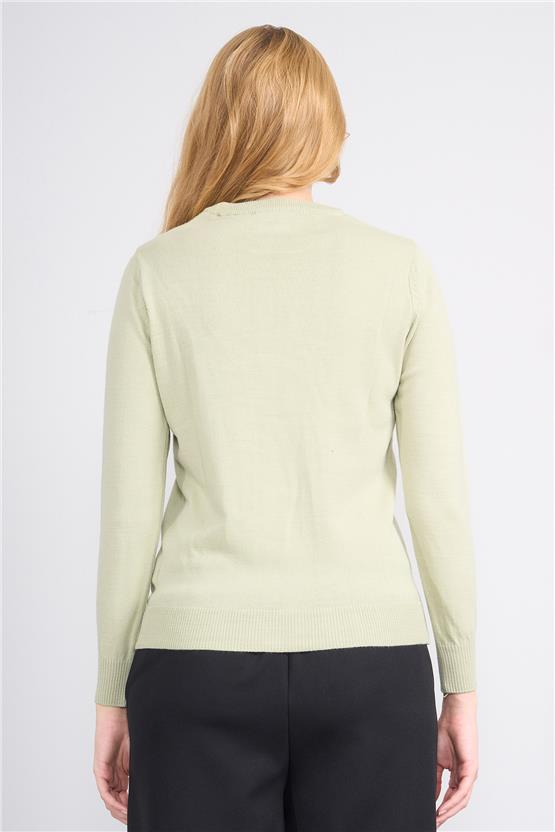 Çetinkaya Miyamira 2301 Kadın Basic Bisiklet Yaka Soft İplik Triko Çağla