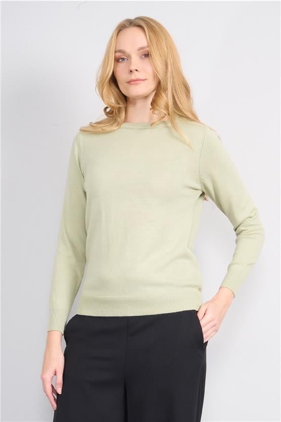 Çetinkaya Miyamira 2301 Kadın Basic Bisiklet Yaka Soft İplik Triko Çağla