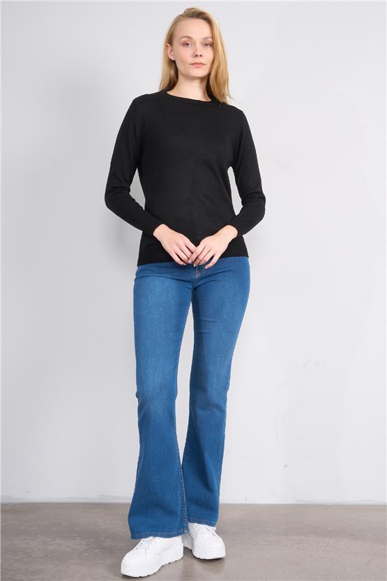 Çetinkaya Miyamira 2301 Kadın Basic Bisiklet Yaka Soft İplik Triko Siyah