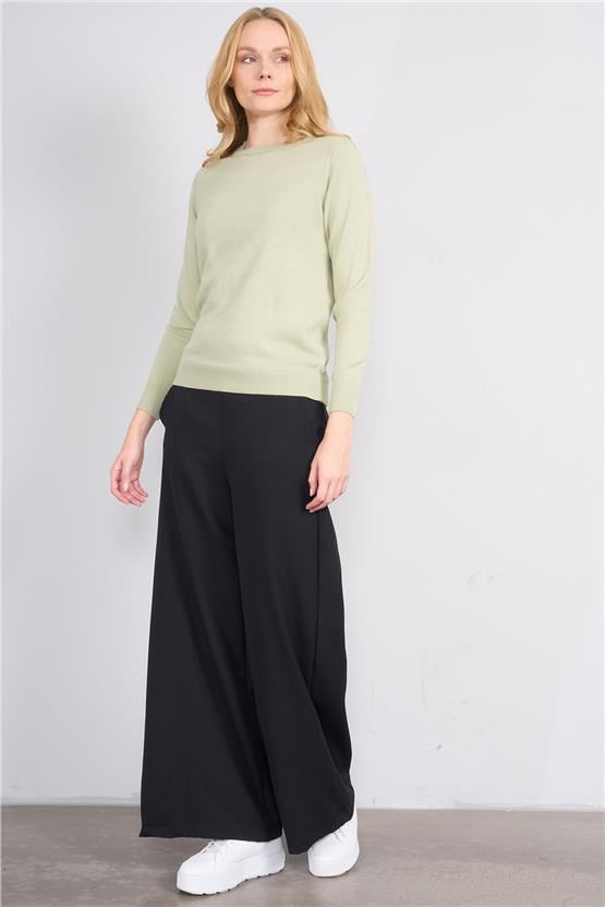 Çetinkaya Miyamira 2301 Kadın Basic Bisiklet Yaka Soft İplik Triko Çağla