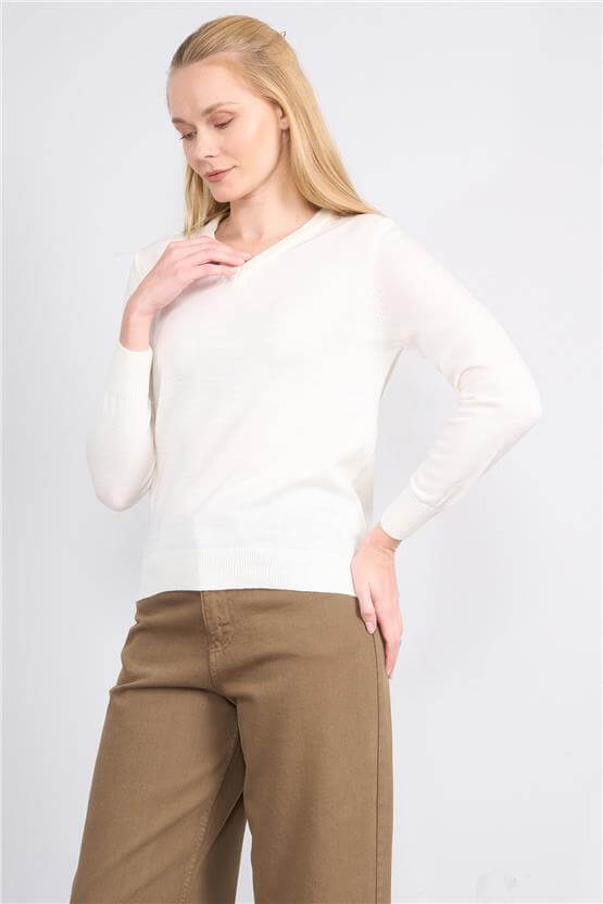 Çetinkaya Miyamira 2302 Kadın Basic Tam Balıkçı Soft İplik Triko Krem