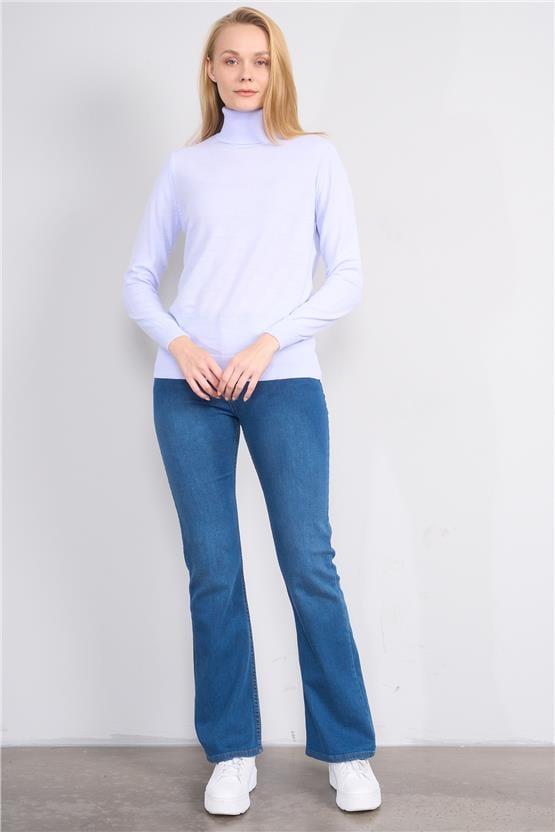 Çetinkaya Miyamira 2302 Kadın Basic Tam Balıkçı Soft İplik Triko Lila Mavi