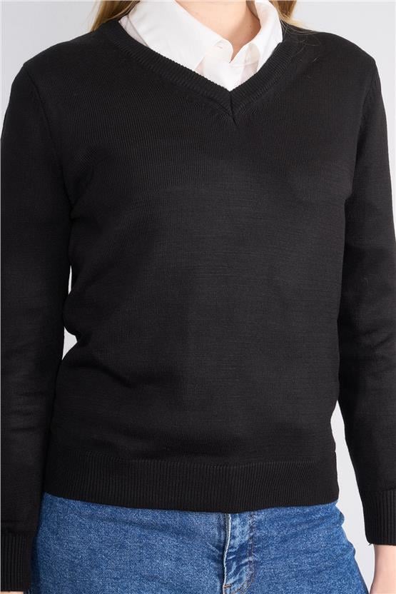 Çetinkaya Miyamira 2303 Kadın Basic V Yaka Soft İplik Triko Siyah