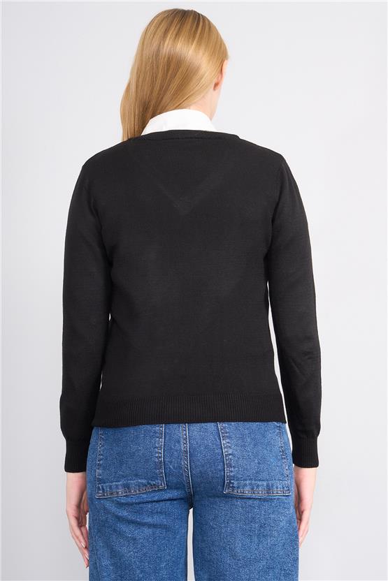 Çetinkaya Miyamira 2303 Kadın Basic V Yaka Soft İplik Triko Siyah