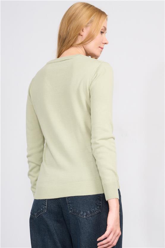 Çetinkaya Miyamira 2303 Kadın Basic V Yaka Soft İplik Triko Çağla