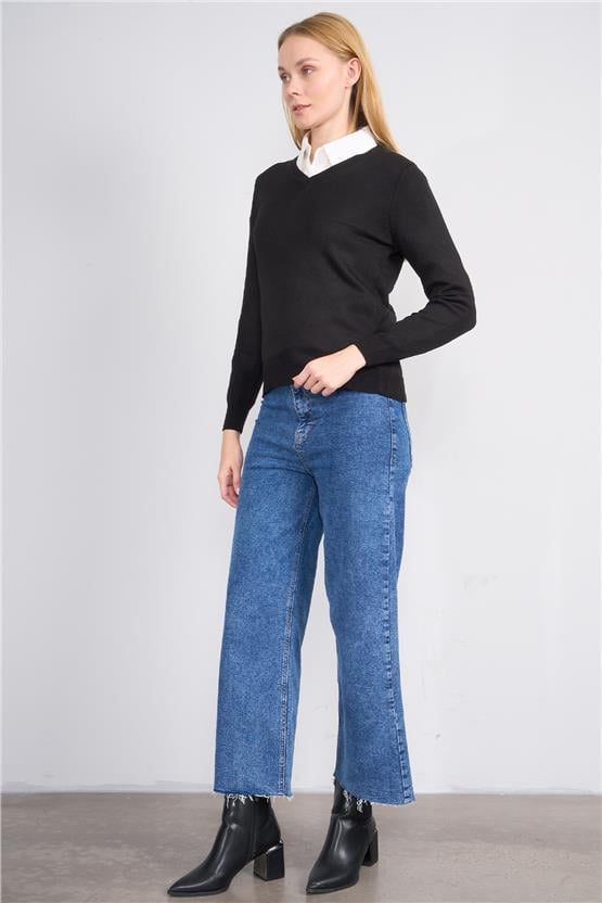 Çetinkaya Miyamira 2303 Kadın Basic V Yaka Soft İplik Triko Siyah