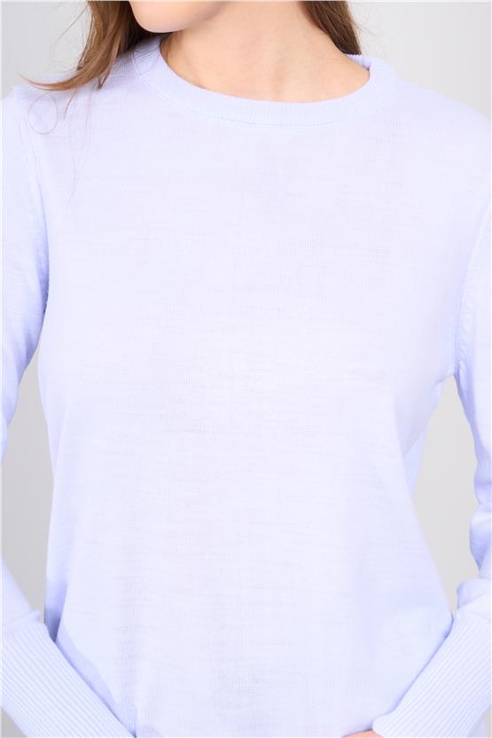 Çetinkaya Miyamira 2306 Kadın Basic Bisiklet Yaka Yanları Yırtmaçlı Triko Bebe Mavi