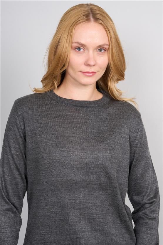 Çetinkaya Miyamira 2306 Kadın Basic Bisiklet Yaka Yanları Yırtmaçlı Triko Koyu Gri