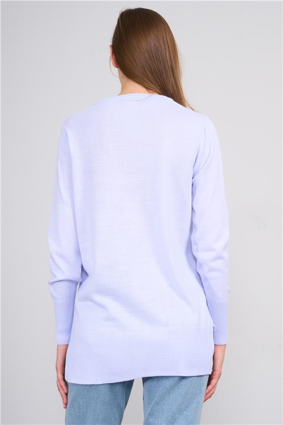 Çetinkaya Miyamira 2306 Kadın Basic Bisiklet Yaka Yanları Yırtmaçlı Triko Bebe Mavi