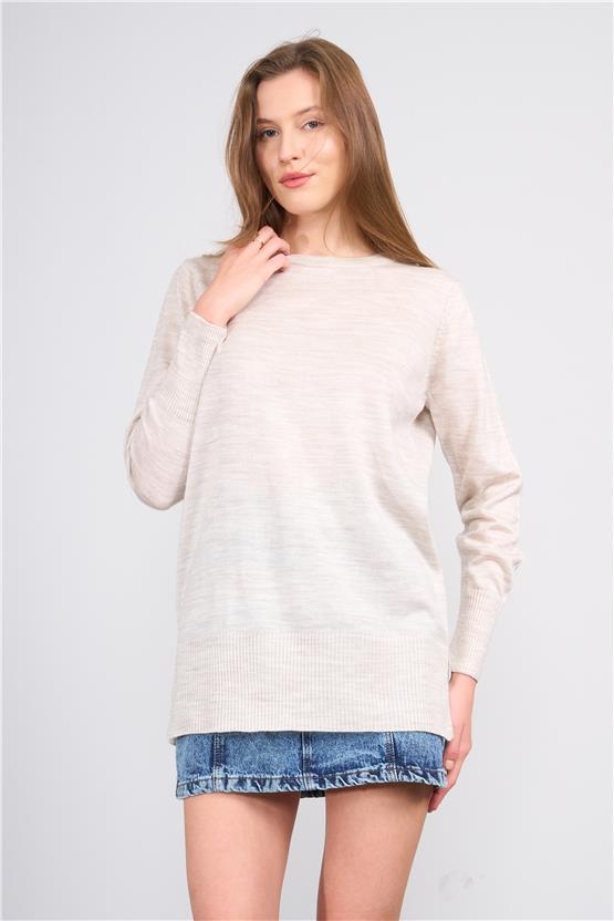 Çetinkaya Miyamira 2306 Kadın Basic Bisiklet Yaka Yanları Yırtmaçlı Triko Taşmelanj