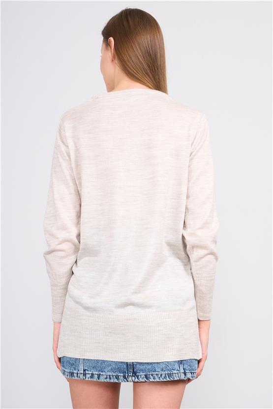 Çetinkaya Miyamira 2306 Kadın Basic Bisiklet Yaka Yanları Yırtmaçlı Triko Taşmelanj