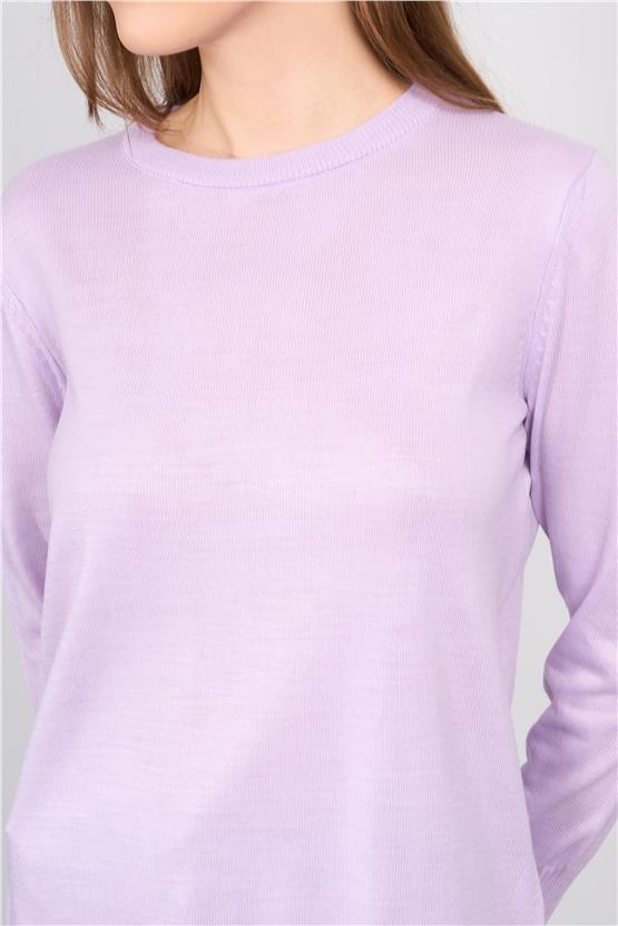 Çetinkaya Miyamira 2306 Kadın Basic Bisiklet Yaka Yanları Yırtmaçlı Triko Lila