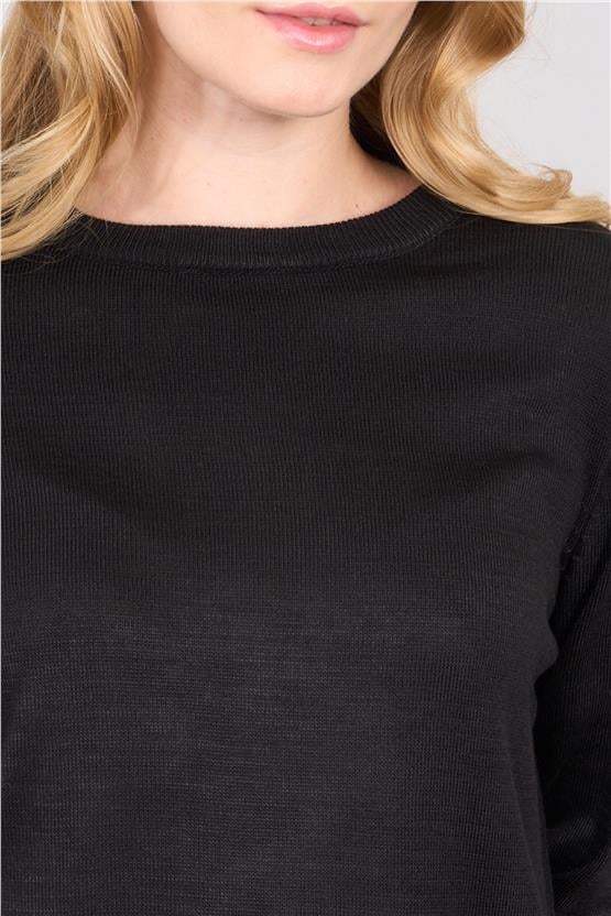 Çetinkaya Miyamira 2306 Kadın Basic Bisiklet Yaka Yanları Yırtmaçlı Triko Siyah