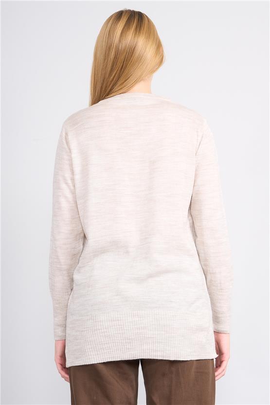 Çetinkaya Miyamira 2307 Kadın Basic V Yaka Yanları Yırtmaçlı Triko Taşmelanj