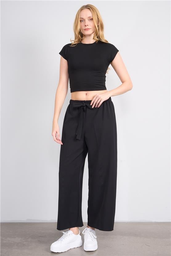 Çetinkaya Miyamira 7535 Yüksek Bel Geniş Paça Pantolon Siyah