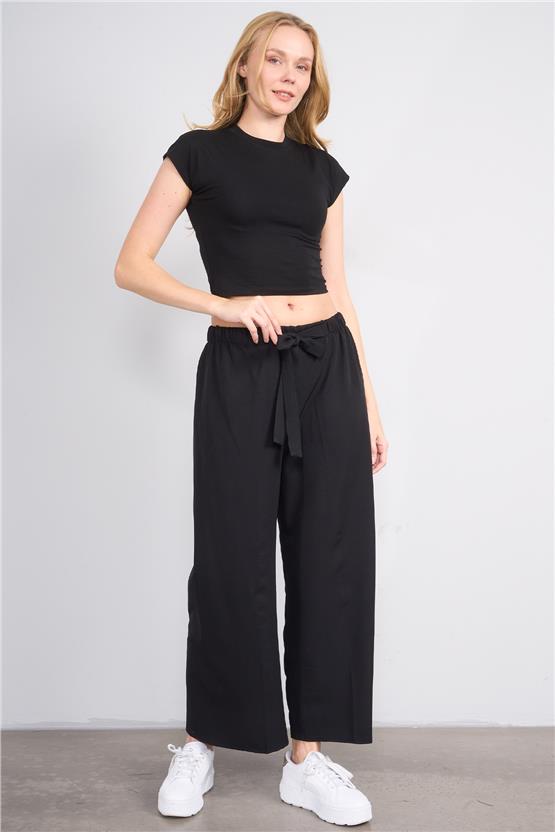 Çetinkaya Miyamira 7535 Yüksek Bel Geniş Paça Pantolon Siyah