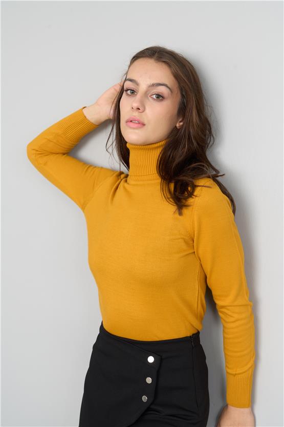 Çetinkaya Miyamira Balıkçı Yaka Hardal Kazak