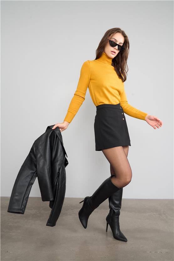 Çetinkaya Miyamira Balıkçı Yaka Hardal Kazak