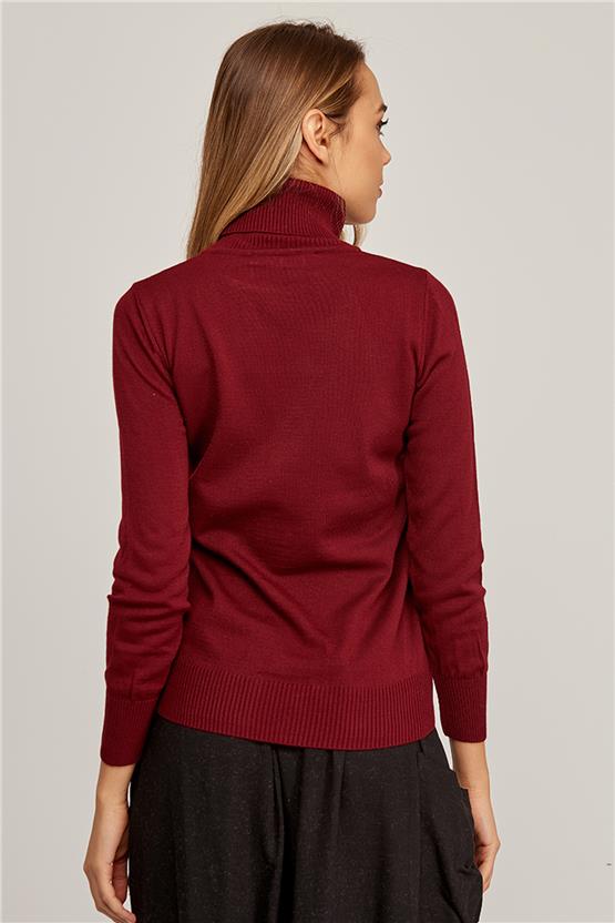 Çetinkaya Miyamira Balıkçı Yaka Vişne Kazak