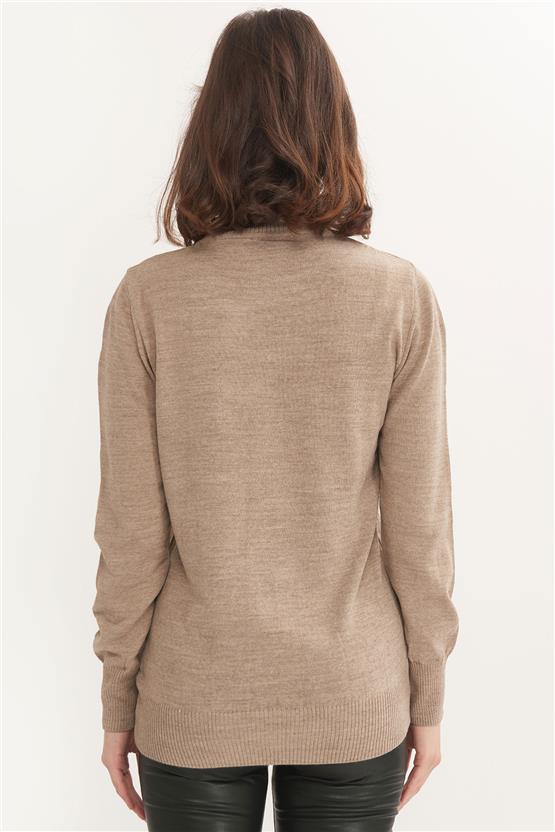 Çetinkaya Miyamira Kadın Balıkçı Yaka Bej Triko Kazak