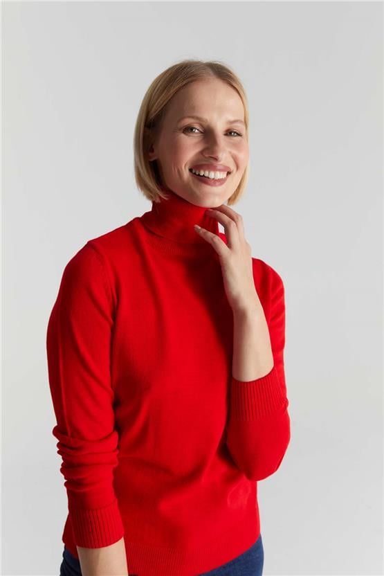 Çetinkaya Miyamira Kadın Balıkçı Yaka Kırmızı Kazak