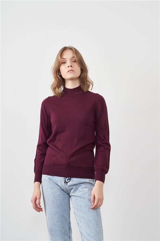 Çetinkaya Miyamira 2254 Kadın Dik Yaka Mor Triko Kazak