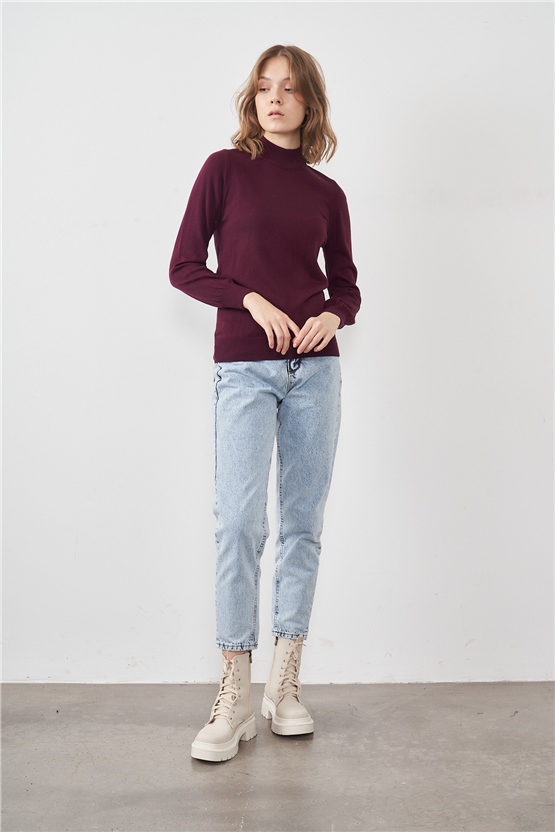 Çetinkaya Miyamira 2254 Kadın Dik Yaka Mor Triko Kazak