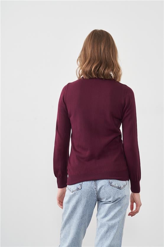 Çetinkaya Miyamira 2254 Kadın Dik Yaka Mor Triko Kazak