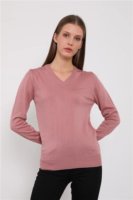 Çetinkaya Miyamira V Yaka Gül Kurusu Triko