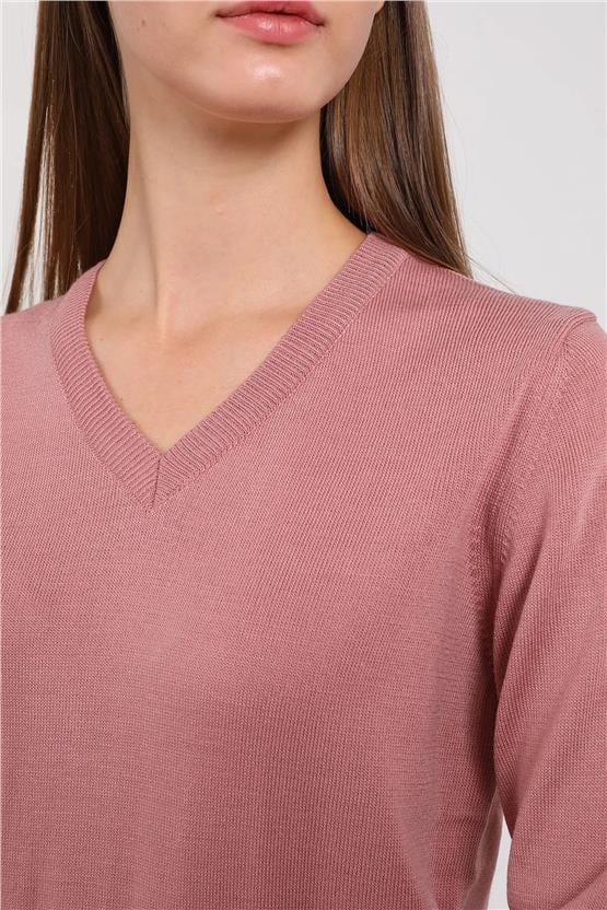 Çetinkaya Miyamira V Yaka Gül Kurusu Triko