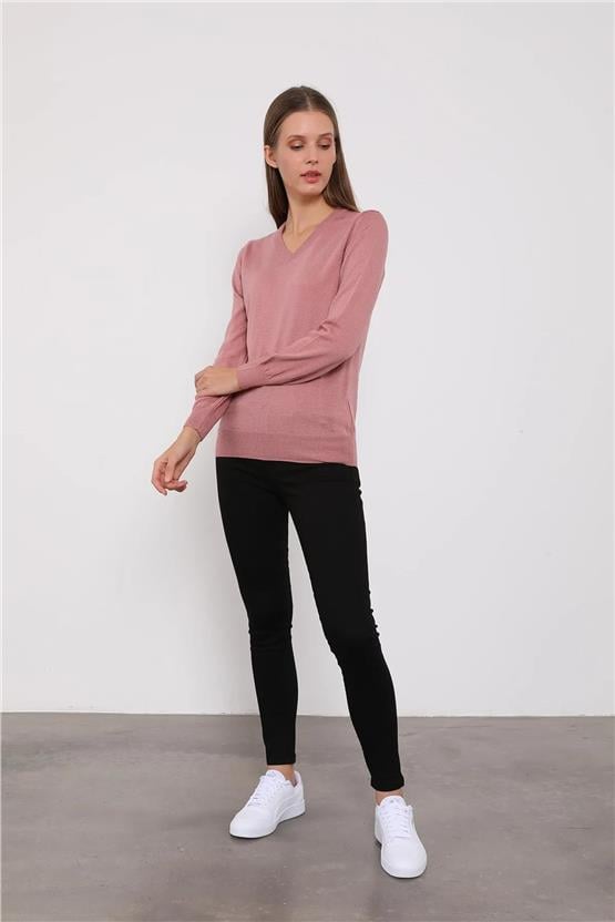 Çetinkaya Miyamira V Yaka Gül Kurusu Triko