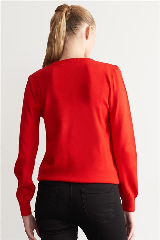 Çetinkaya Miyamira V Yaka Kırmızı Kazak