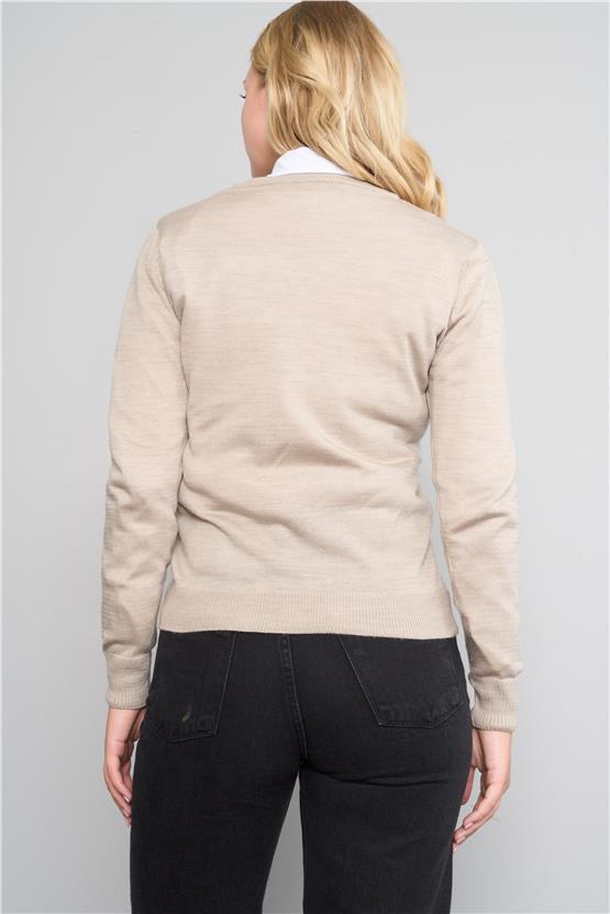 Çetinkaya Miyamira  V Yaka Taş Rengi Kazak