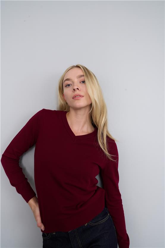 Çetinkaya Miyamira V Yaka Triko Bordo